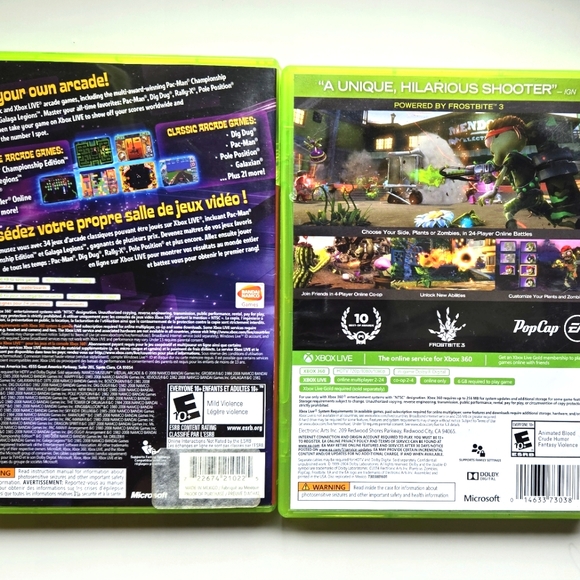 Namco Museum Virtual Arcade and Plants and Zombies Garden Warfare for XBOX 360 - Picture 2 of 6